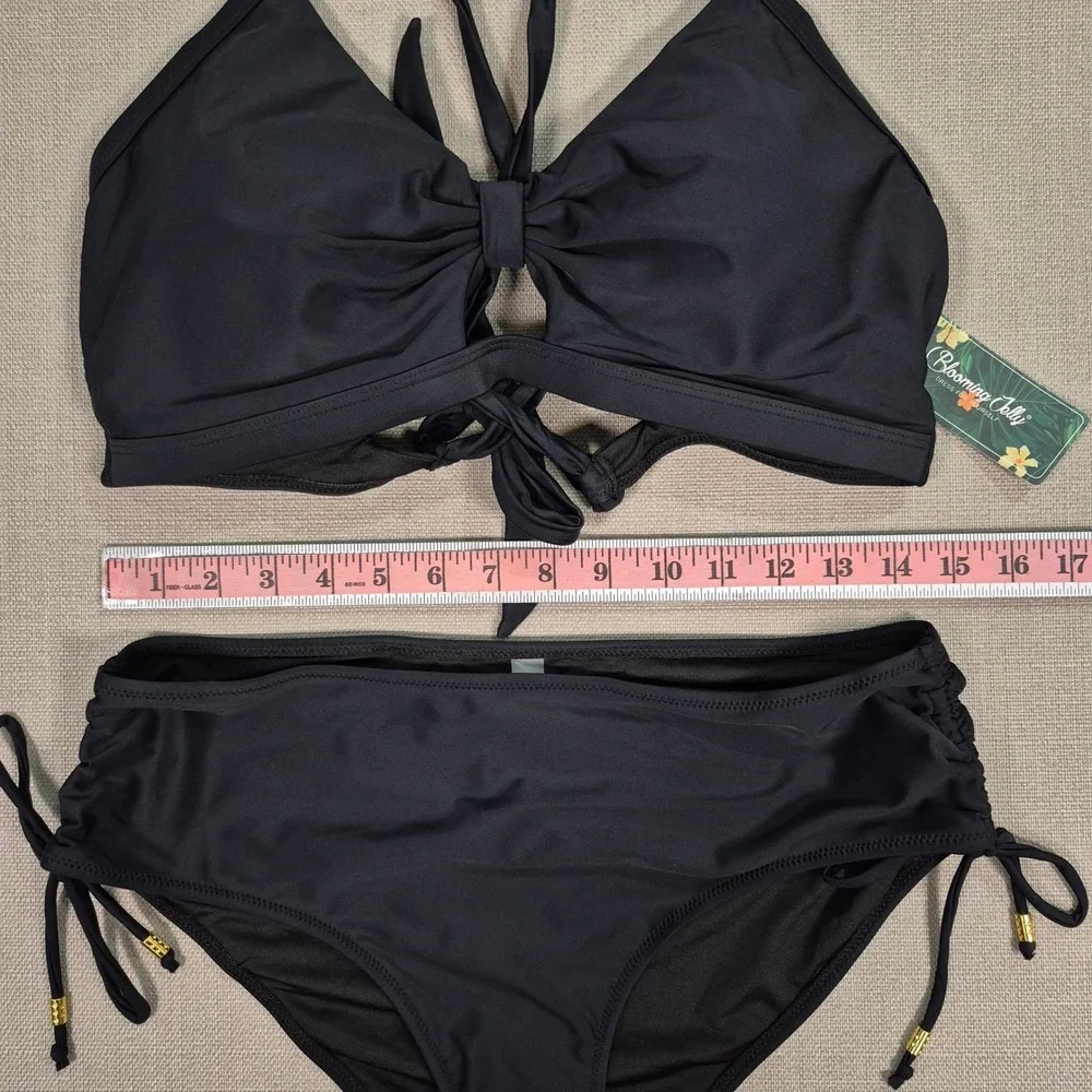 Blooming Jelly Womens Black Curvy Cutout Bikini Set Two Piece Swimsuit XL NEW